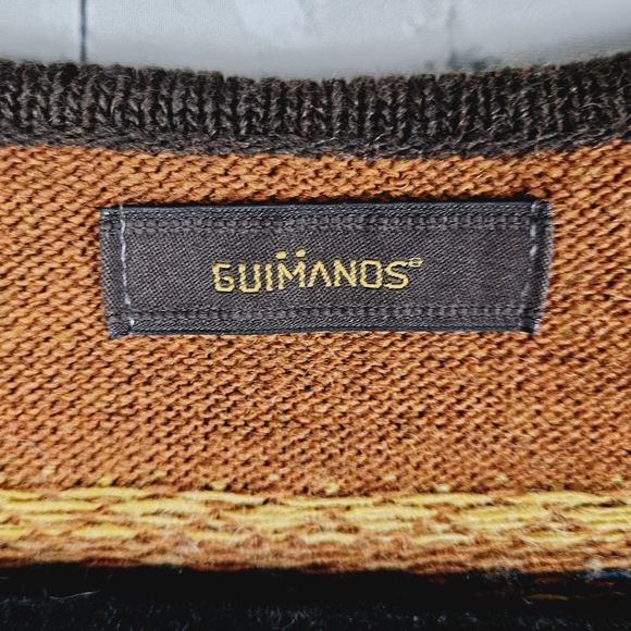 GUIMANOS | v-neck alpaca blend knit long sleeve stripe fair isle sweater - Picture 5 of 6